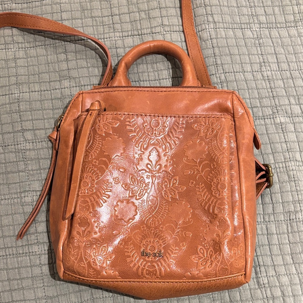 The Sak BrownOrange Embossed Leather Bag
